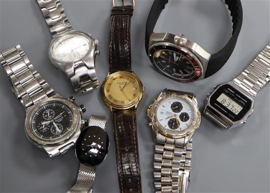 Seven assorted gentlemans wrist watches, including Rado, Favre Leuba and Accurist.